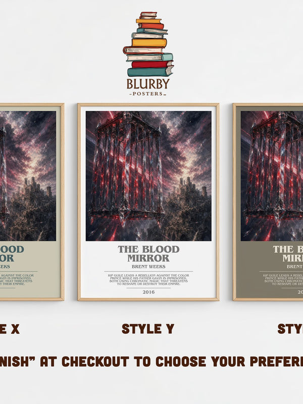 The Blood Mirror bookish print in frame leaning in hallway – fantasy wall art