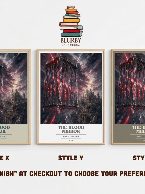 The Blood Mirror book cover print in frame leaning in hallway – fantasy wall art