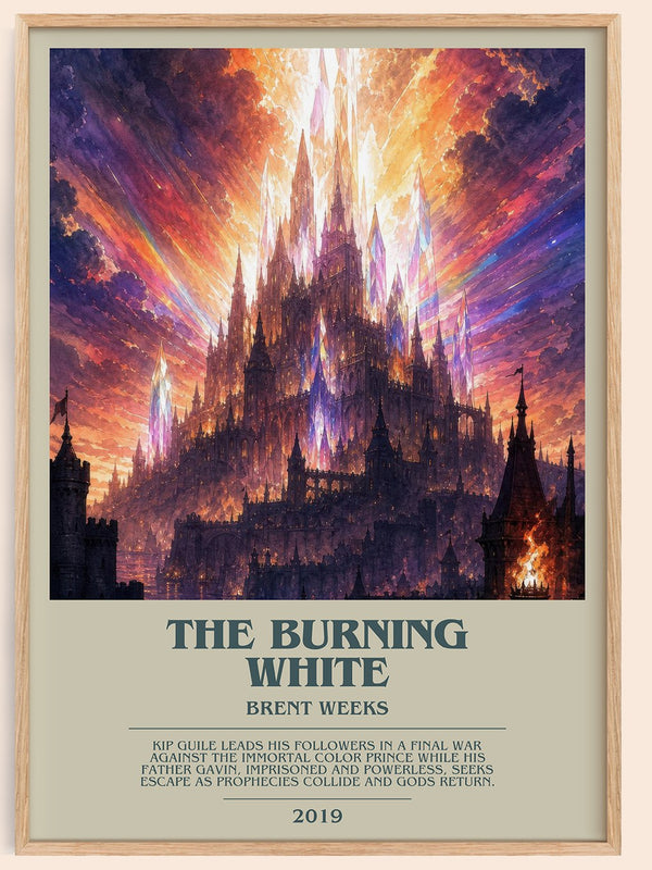 The Burning White bookish book poster by Brent Weeks – framed literary art print