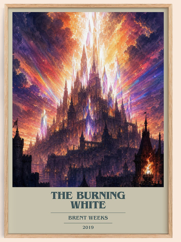 The Burning White book cover book poster by Brent Weeks – framed literary art print