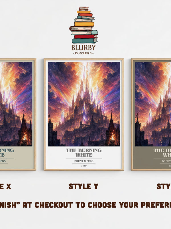 The Burning White book cover print in frame leaning in hallway – fantasy wall art