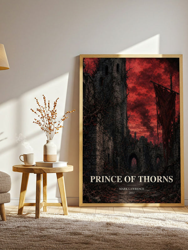 Prince of Thorns watercolour print in frame leaning in hallway – fantasy wall art