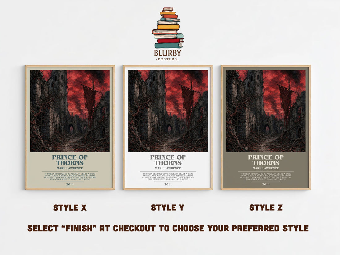 Prince of Thorns bookish print in frame leaning in hallway – fantasy wall art (mockup)