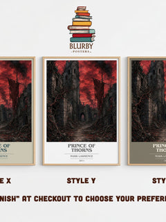 Prince of Thorns book cover print in frame leaning in hallway – fantasy wall art
