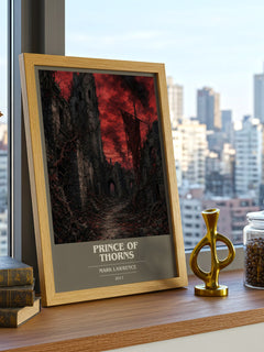 Prince of Thorns book cover print framed by window – literary home decor
