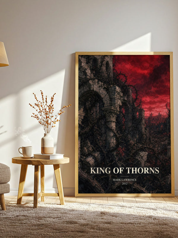 King of Thorns watercolour print in frame leaning in hallway – fantasy wall art
