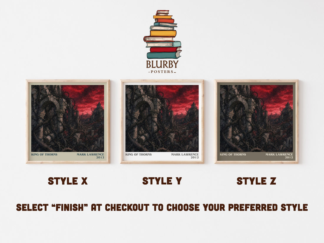 King of Thorns literary print in frame leaning in hallway – fantasy wall art (mockup)