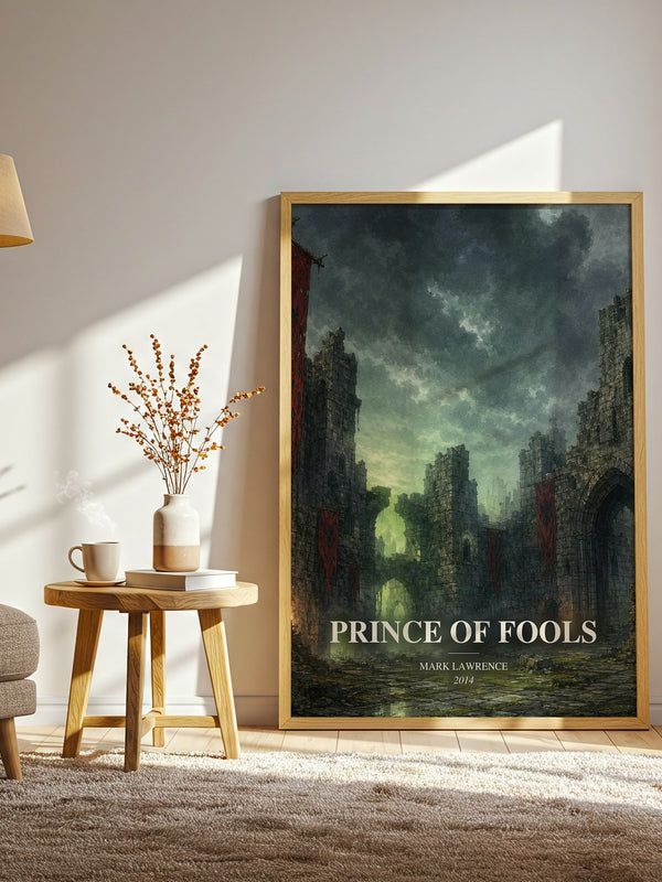 Prince of Fools watercolour print in frame leaning in hallway – fantasy wall art