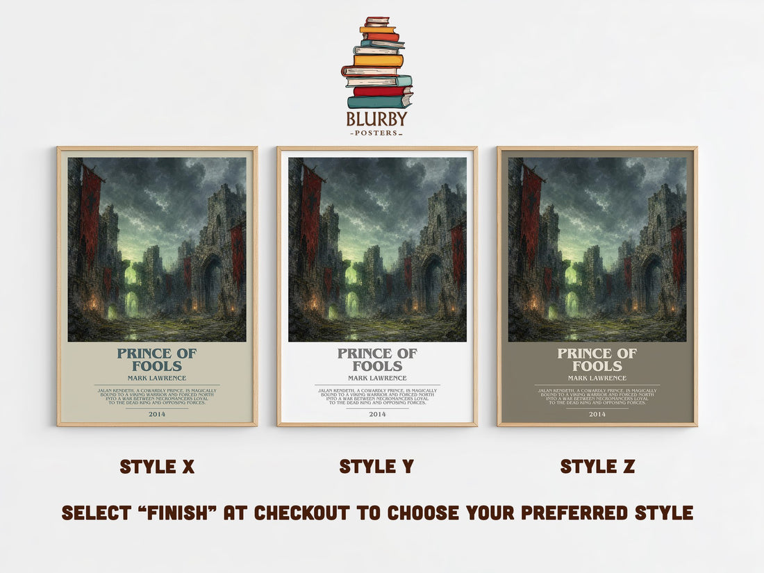 Prince of Fools bookish print in frame leaning in hallway – fantasy wall art (mockup)