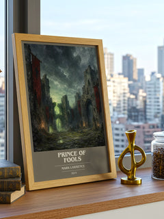 Prince of Fools book cover print framed by window – literary home decor