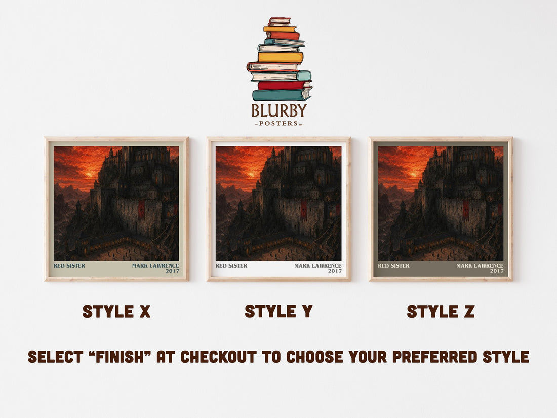 Red Sister literary print in frame leaning in hallway – fantasy wall art (mockup)