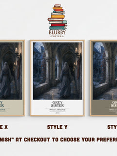 Grey Sister book cover print in frame leaning in hallway – fantasy wall art