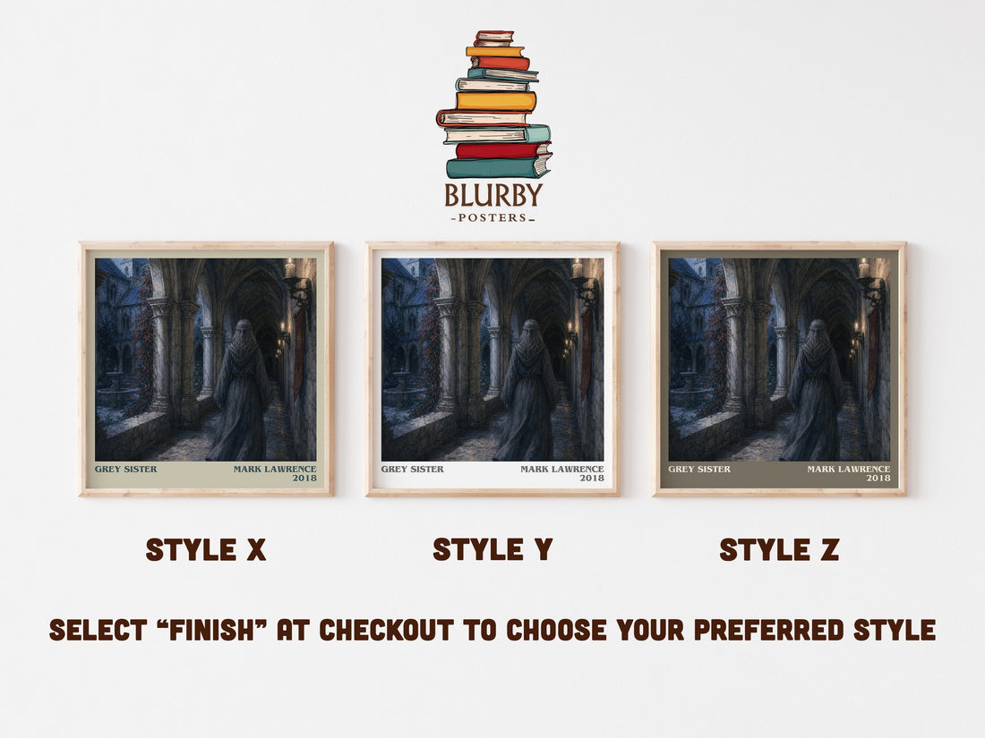 Grey Sister literary print in frame leaning in hallway – fantasy wall art (mockup)