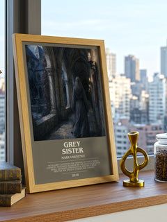 Grey Sister bookish print framed by window – literary home decor