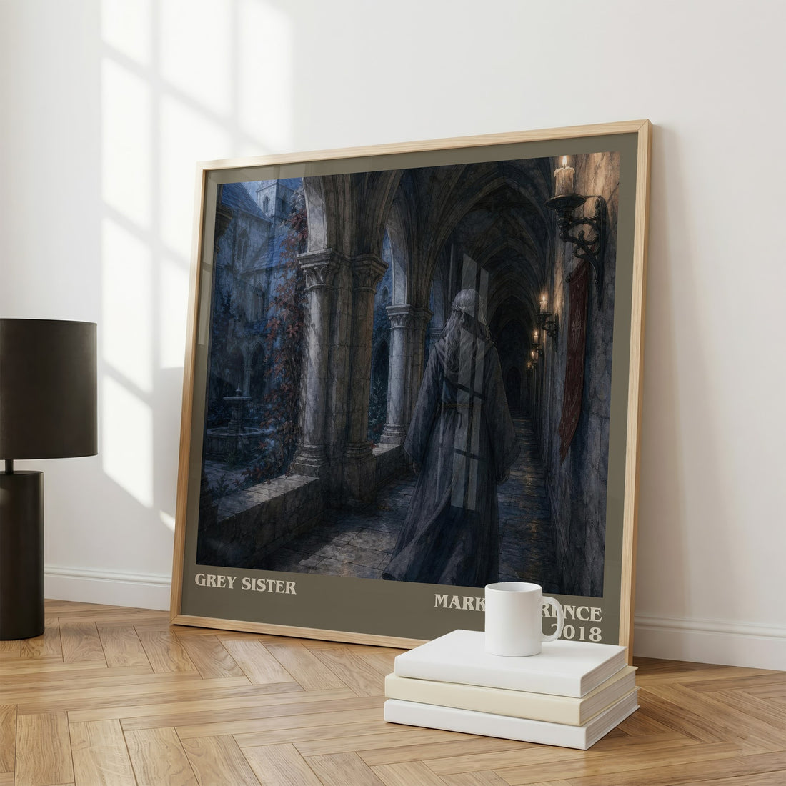 Grey Sister literary print framed by window – literary home decor