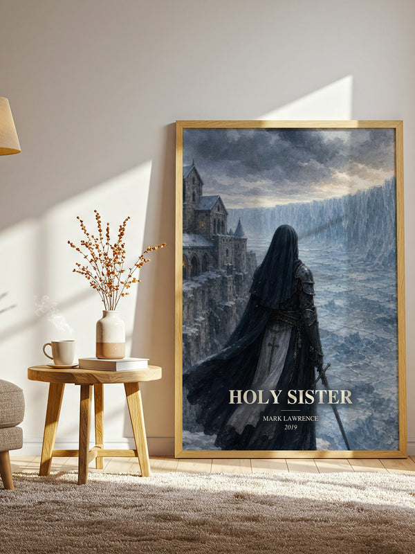 Holy Sister watercolour print in frame leaning in hallway – fantasy wall art