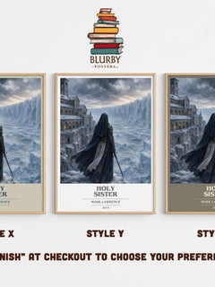 Holy Sister book cover print in frame leaning in hallway – fantasy wall art