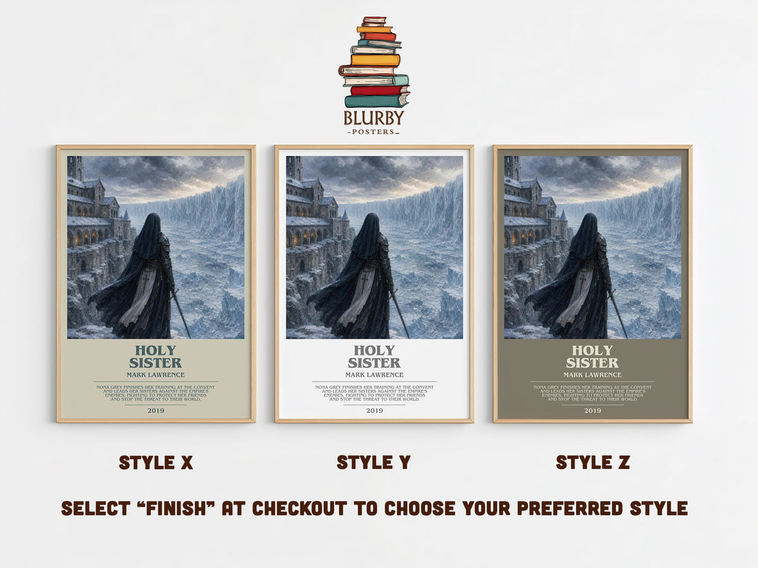 Holy Sister bookish print in frame leaning in hallway – fantasy wall art (mockup)