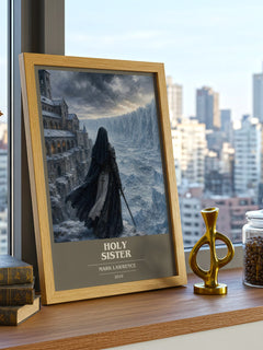 Holy Sister book cover print framed by window – literary home decor