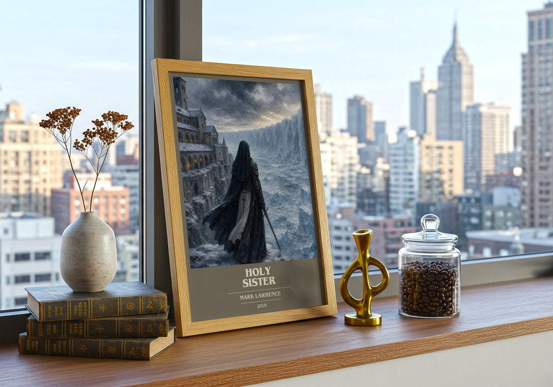 Holy Sister book cover print framed by window – literary home decor