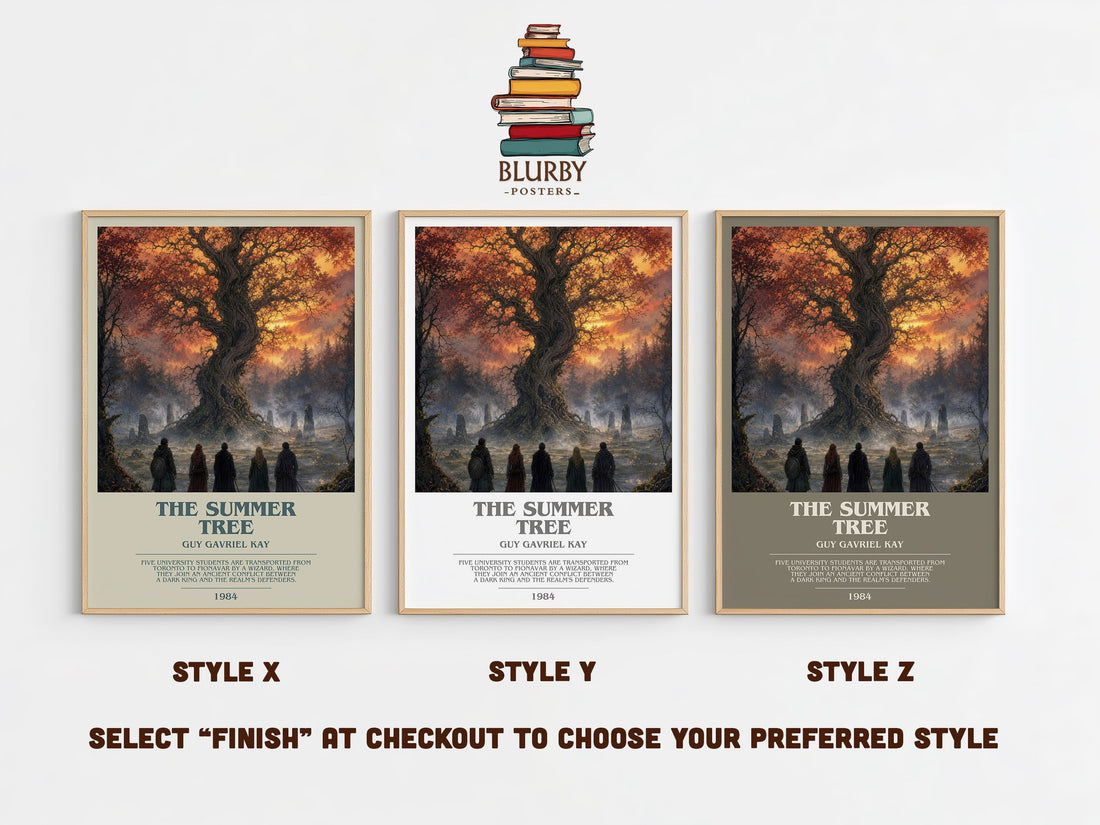 The Summer Tree bookish print in frame leaning in hallway – fantasy wall art (mockup)