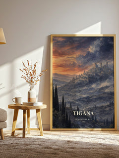 Tigana watercolour print in frame leaning in hallway – fantasy wall art