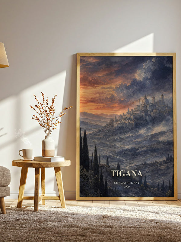 Tigana watercolour print in frame leaning in hallway – fantasy wall art