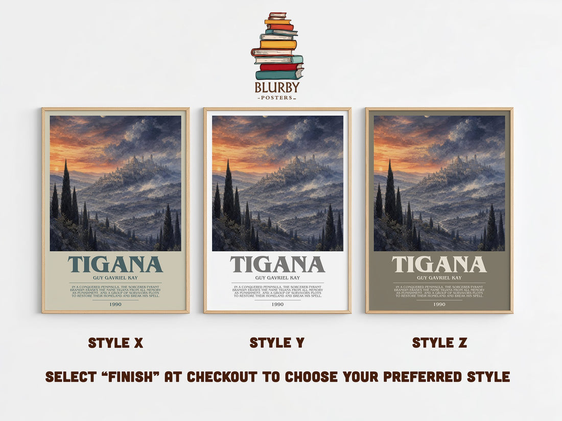 Tigana bookish print in frame leaning in hallway – fantasy wall art (mockup)