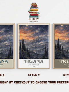 Tigana book cover print in frame leaning in hallway – fantasy wall art