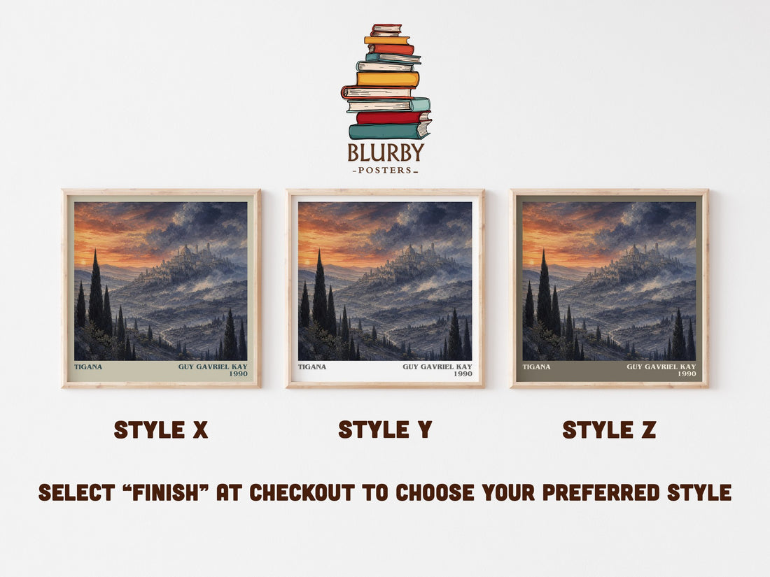 Tigana literary print in frame leaning in hallway – fantasy wall art (mockup)