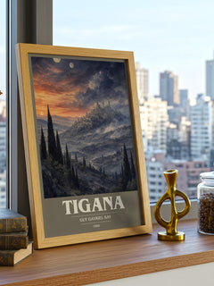 Tigana book cover print framed by window – literary home decor
