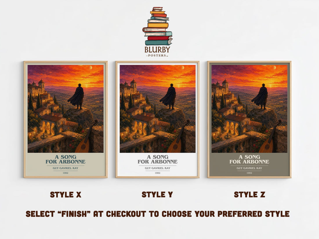 A Song for Arbonne book cover print in frame leaning in hallway – fantasy wall art (mockup)