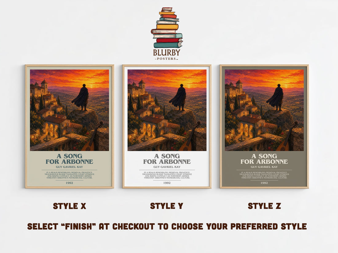 A Song for Arbonne bookish print in frame leaning in hallway – fantasy wall art (mockup)