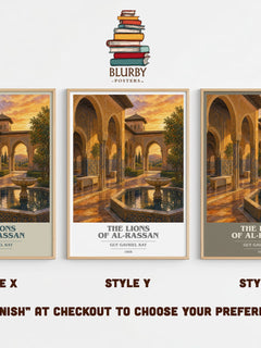 The Lions of Al-Rassan book cover print in frame leaning in hallway – fantasy wall art