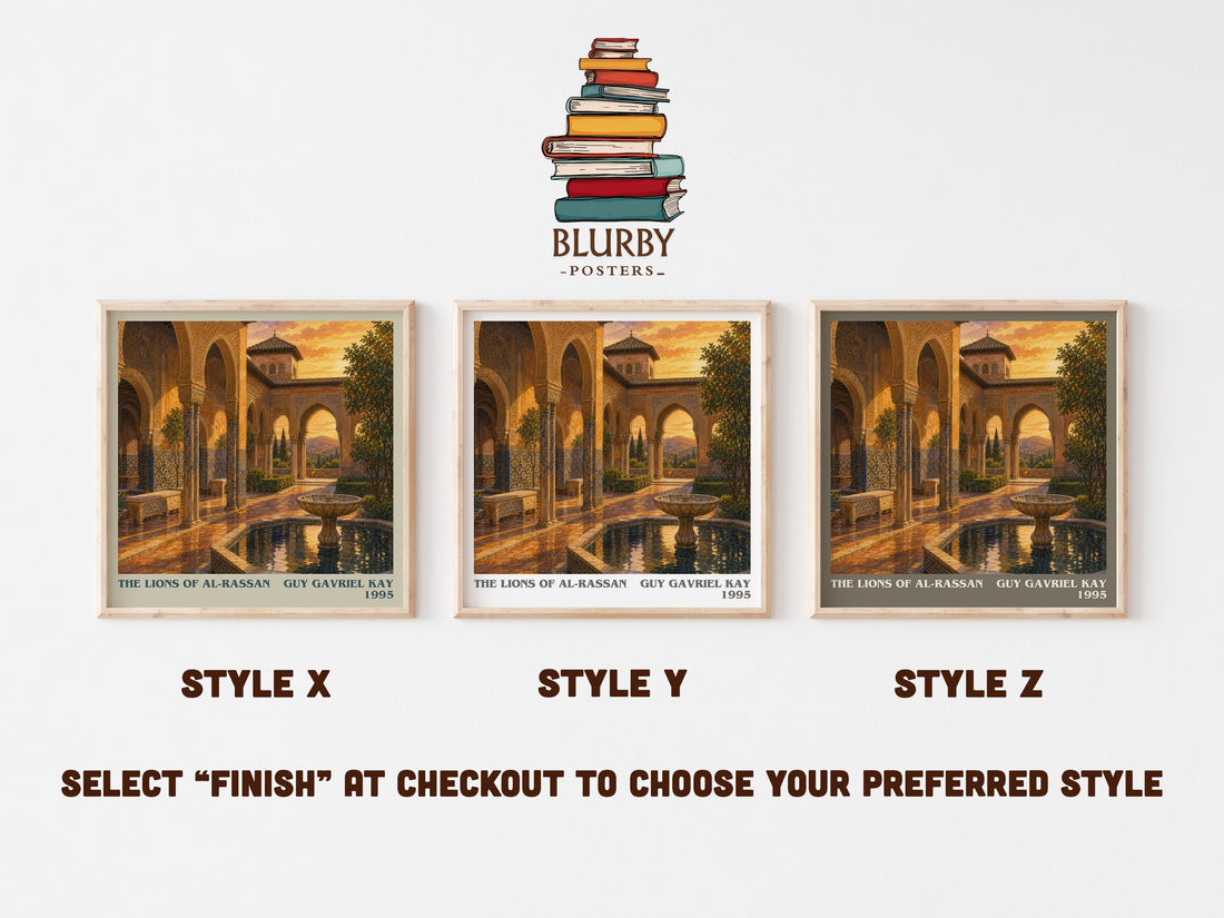 The Lions of Al-Rassan literary print in frame leaning in hallway – fantasy wall art (mockup)