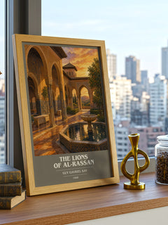 The Lions of Al-Rassan book cover print framed by window – literary home decor
