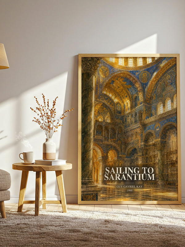 Sailing to Sarantium watercolour print in frame leaning in hallway – fantasy wall art