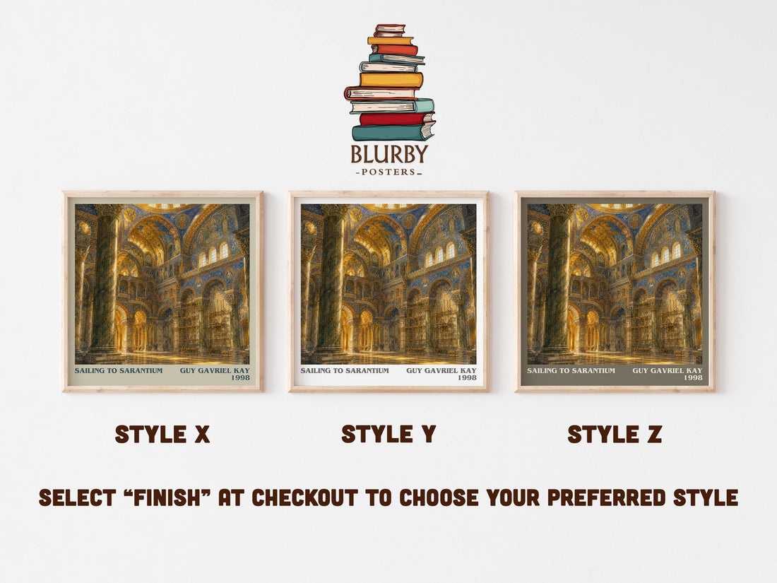 Sailing to Sarantium literary print in frame leaning in hallway – fantasy wall art (mockup)