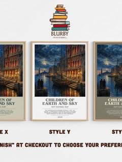 Children of Earth and Sky bookish print in frame leaning in hallway – historical fiction wall art