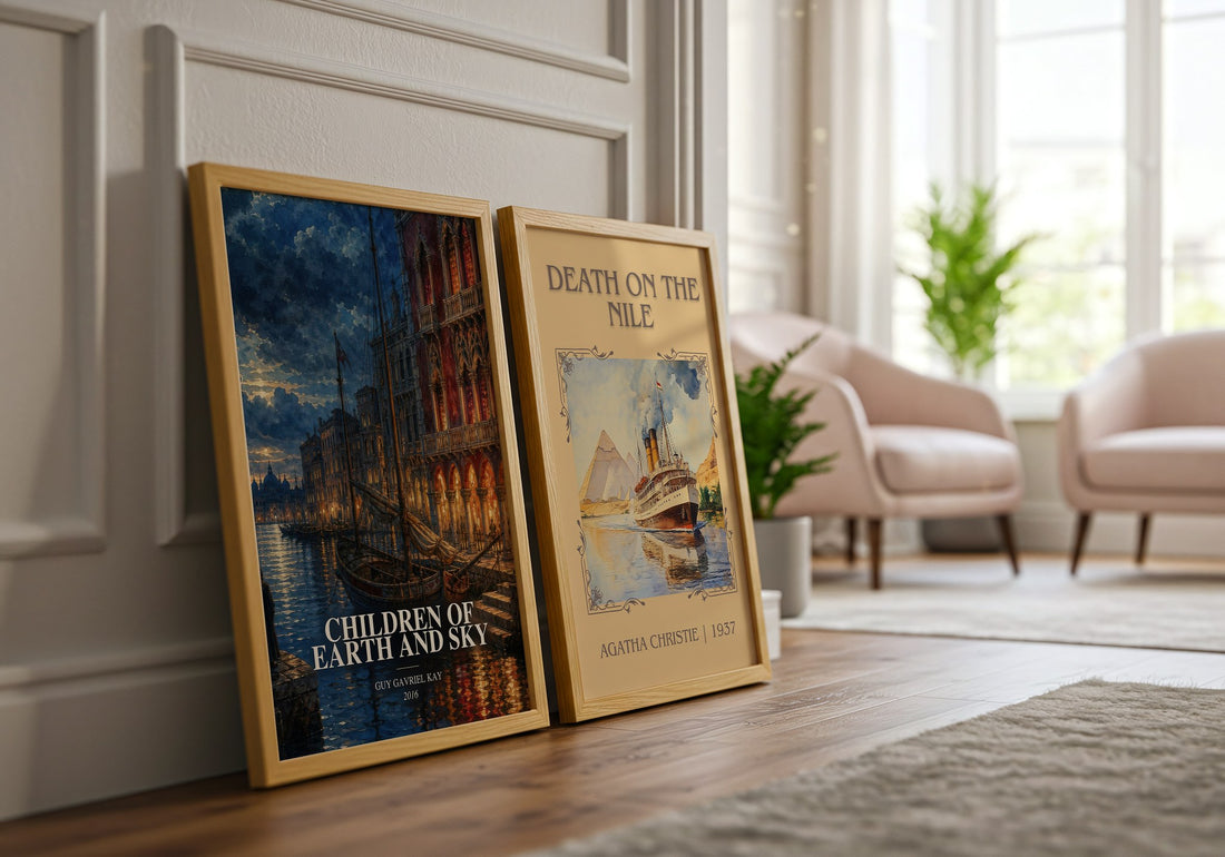 Children of Earth and Sky watercolour print framed by window – literary home decor
