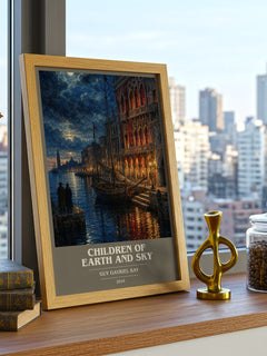 Children of Earth and Sky book cover print framed by window – literary home decor