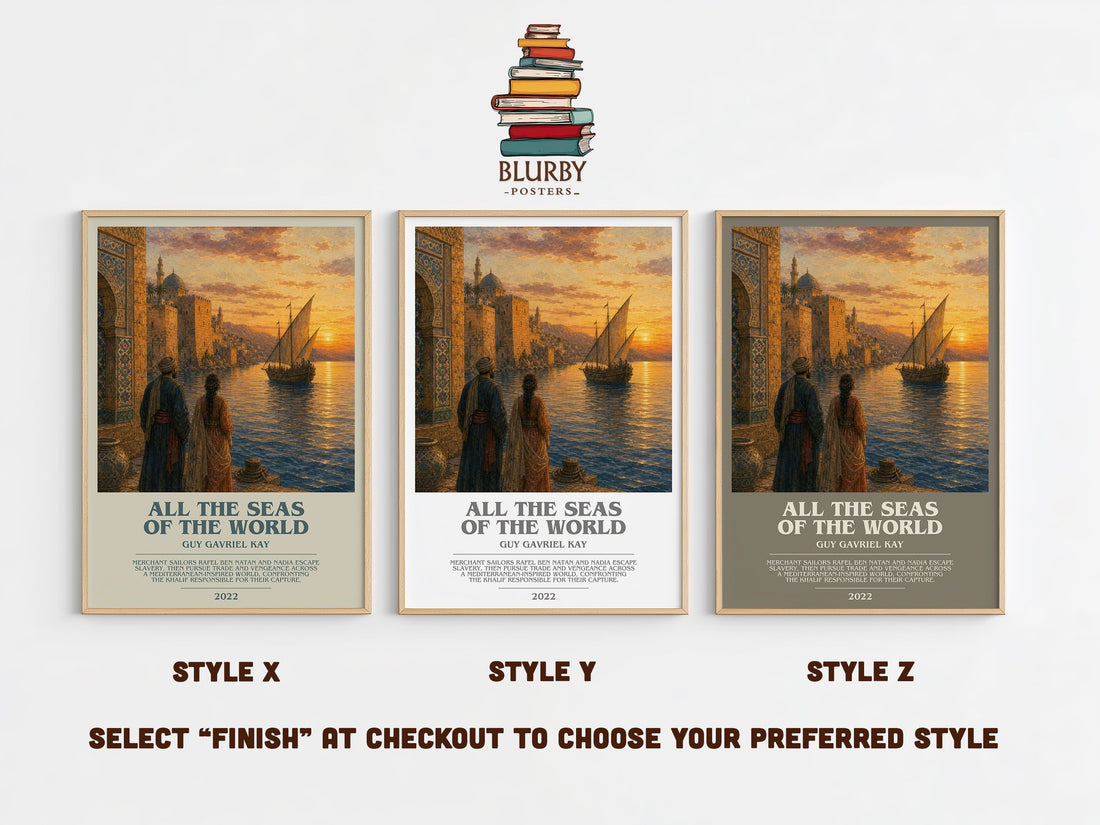 All the Seas of the World bookish print in frame leaning in hallway – historical fiction wall art (mockup)