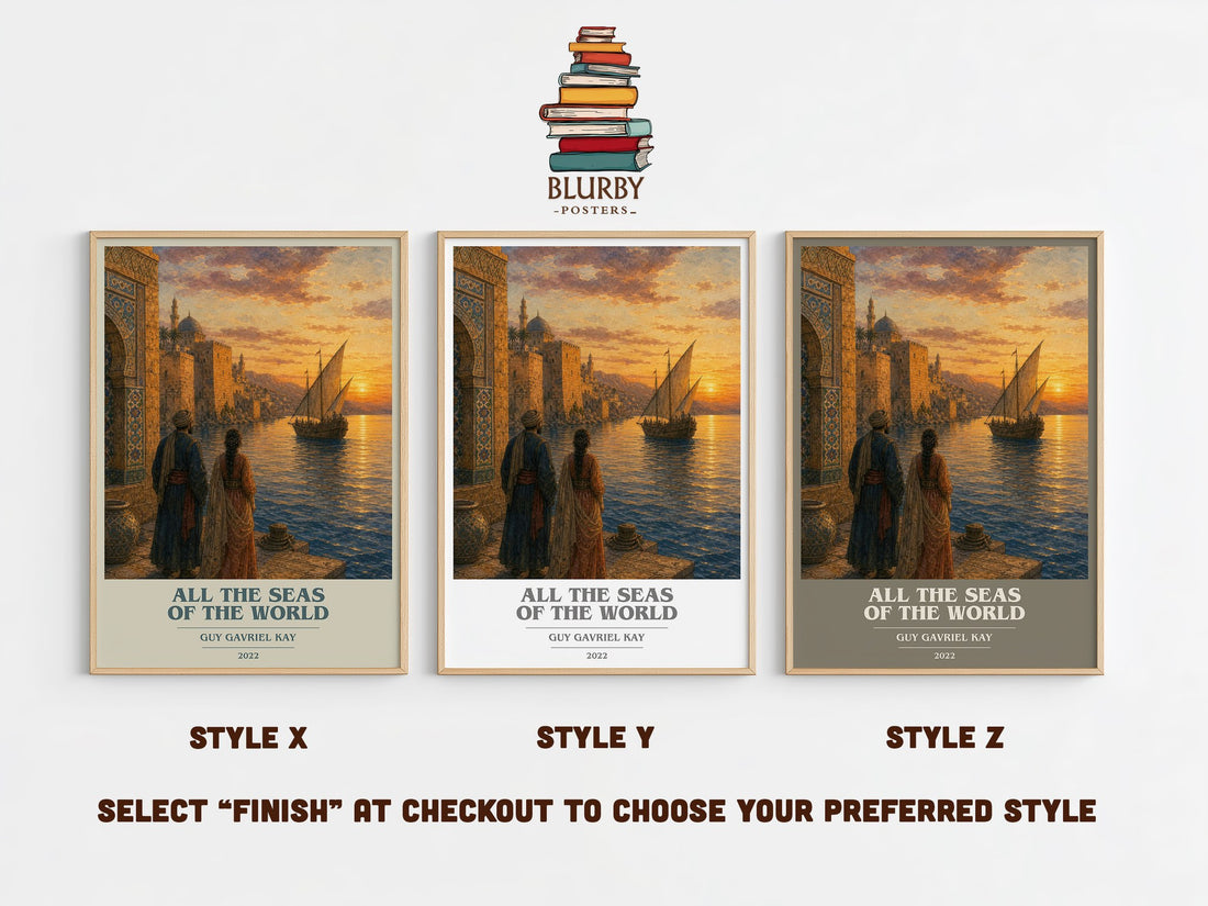 All the Seas of the World book cover print in frame leaning in hallway – historical fiction wall art (mockup)
