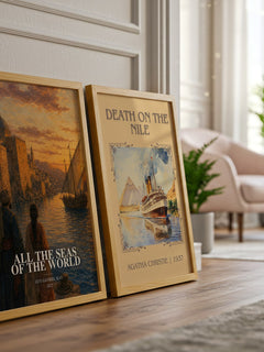 All the Seas of the World watercolour print framed by window – literary home decor