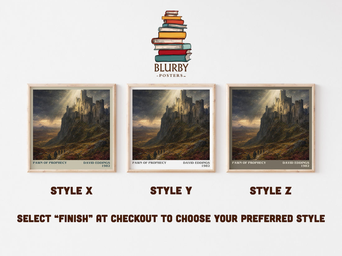 Pawn of Prophecy literary print in frame leaning in hallway – fantasy wall art (mockup)