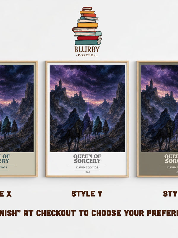 Queen of Sorcery book cover print in frame leaning in hallway – fantasy wall art