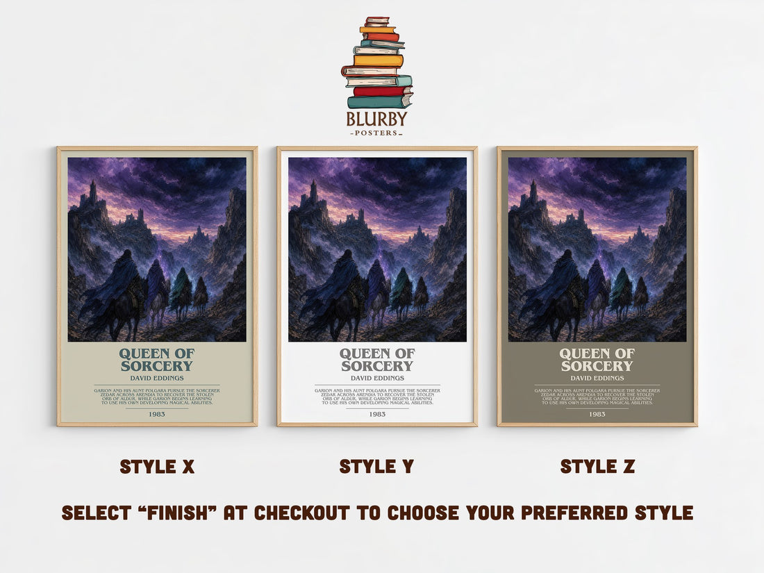 Queen of Sorcery bookish print in frame leaning in hallway – fantasy wall art (mockup)