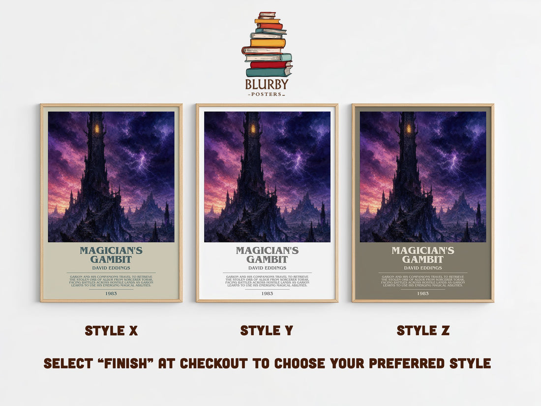 Magician's Gambit bookish print in frame leaning in hallway – fantasy wall art (mockup)