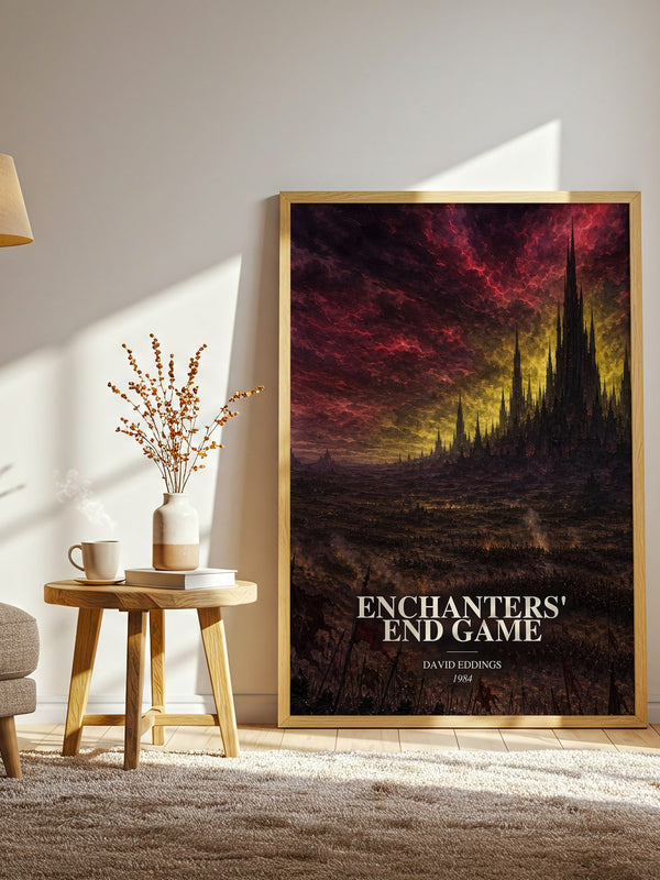 Enchanters' End Game watercolour print in frame leaning in hallway – fantasy wall art