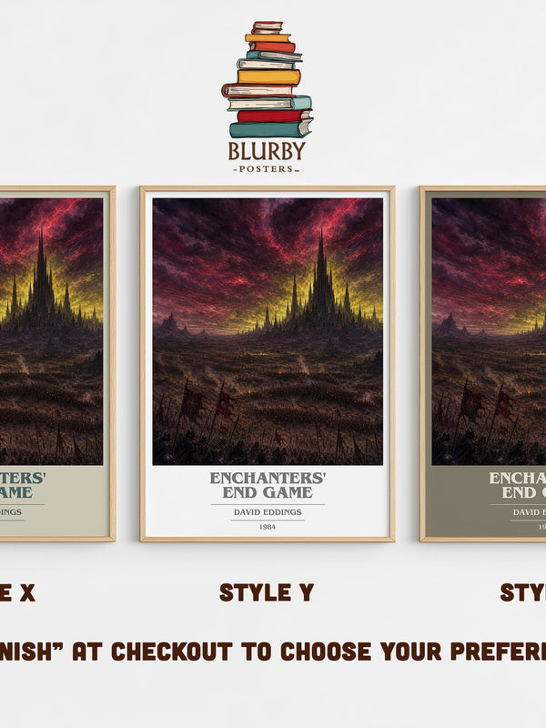 Enchanters' End Game book cover print in frame leaning in hallway – fantasy wall art